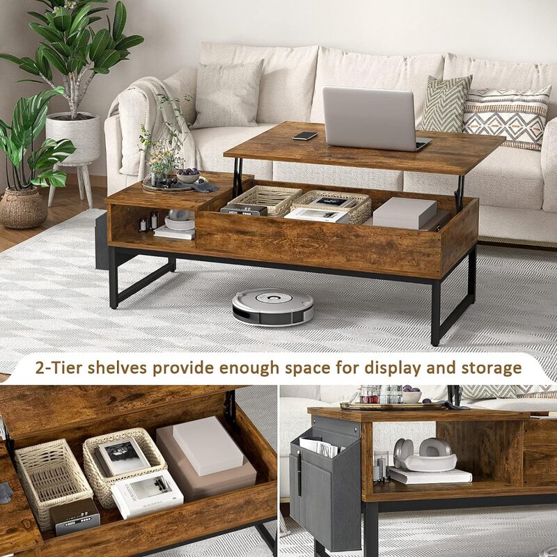 Деревянный центральный стол с боковыми карманами, регулируемый подъемный столик для гостиной, журнальных столов, кафе, мебель