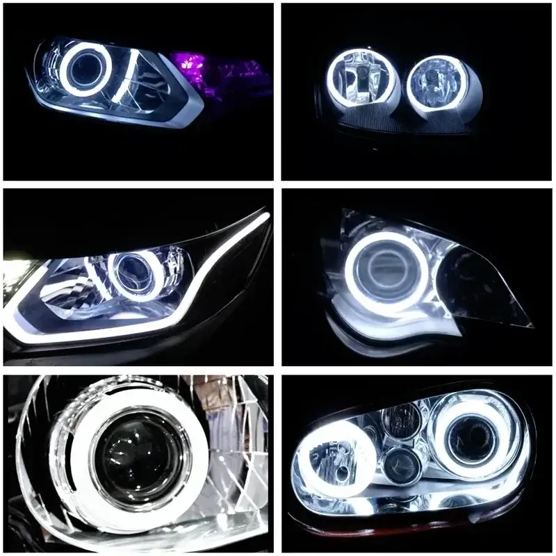 Anillos de Halo de Ojos de Ángel LED, lámparas de faro LED de algodón, 2 piezas, RGB, 60mm, 70mm, 80mm, para coche, UTV, motocicleta, DRL, Control por aplicación