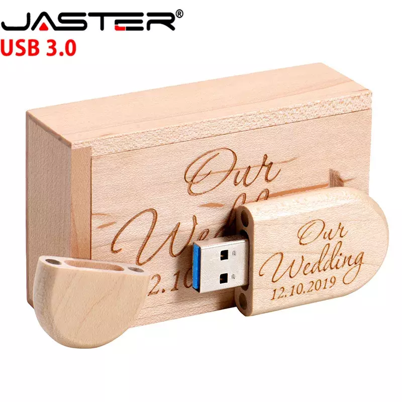 USB 3.0 pen drive free custom logo USB flash drive 128G maple pendrive wooden box Key chain memory stick Creative wedding gift