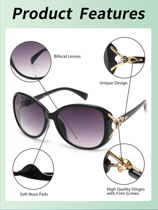 JM-Large Round Bifocal Reading Sunglasses para Mulheres, Vintage, Oversized, Lady Glasses, UV400