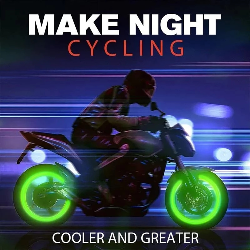 Luminous Fluorescent Valve Caps, noite brilhante, carro, motocicleta, bicicleta, bicicleta, cubo de pneu de roda, Stem Caps Decors, 4-1pcs