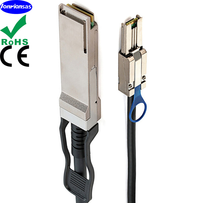 External QSFP (SFF-8436) to MiniSAS HD SFF-8088 DDR Hybrid SAS Cable