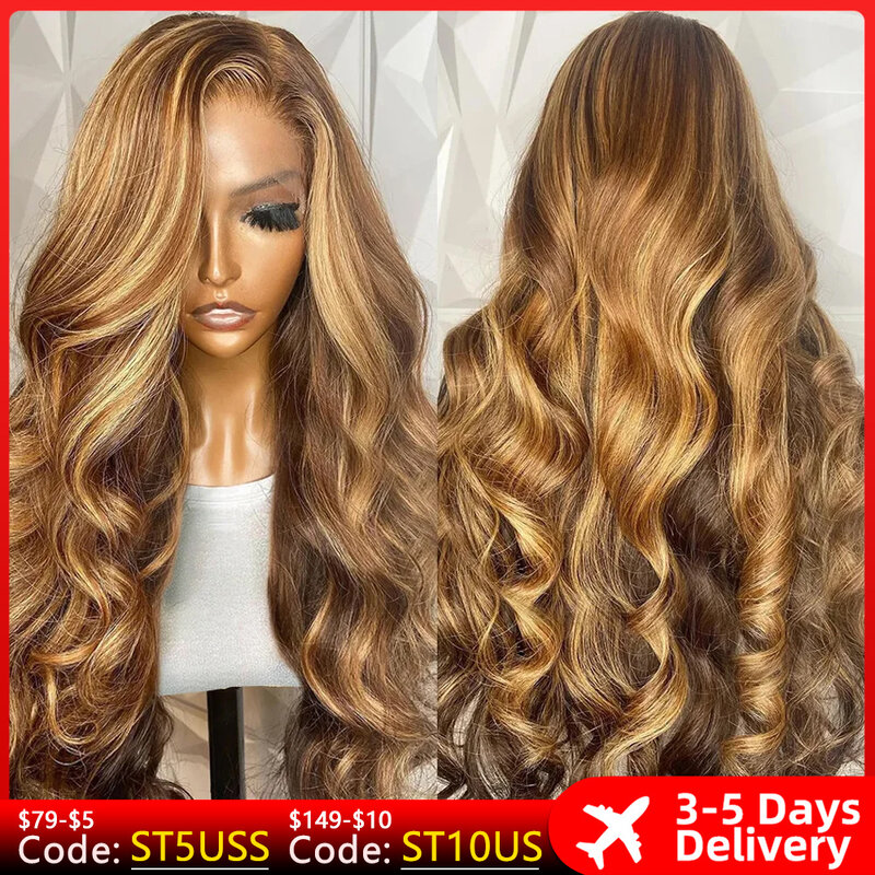 13x6 Hd Highlight Wig Human Hair Ombre Honey Blonde Colored 4x4 Closure Wigs For Women 34 30 Inch 13x4 Body Wave Lace Front Wig