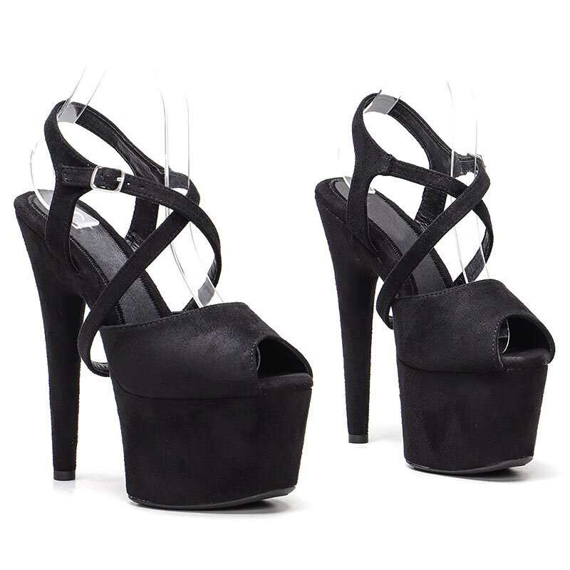 Женские замшевые сандалии на платформе, пикантные туфли на высоком каблуке 17 см/7 дюймов, обувь для танцев на шесте, 064