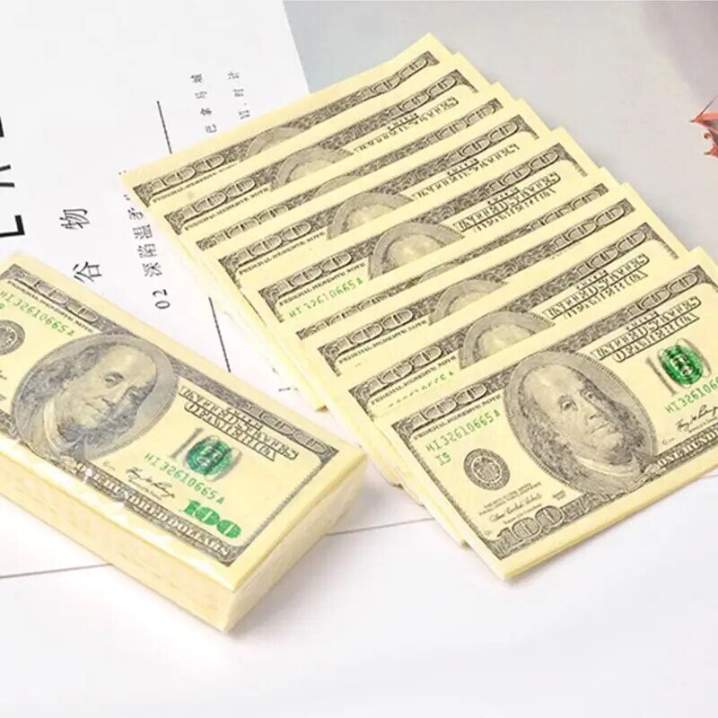 10แผ่น/แพ็ค Funny Dollar รูปแบบกระดาษทิชชูผ้าขนหนูใช้แล้วทิ้งไม้แบบพกพาเงินผ้าเช็ดปากผ้าเช็ดหน้าชุด