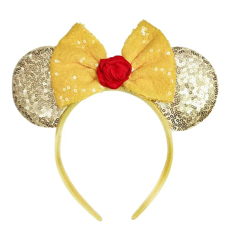 ミッキーマウスの耳が付いたヘッドバンド,スパンコールが付いた大きな美しいリボンが付いたヘアバンド,女性と女の子のための誕生日プレゼント,ヘアアクセサリー