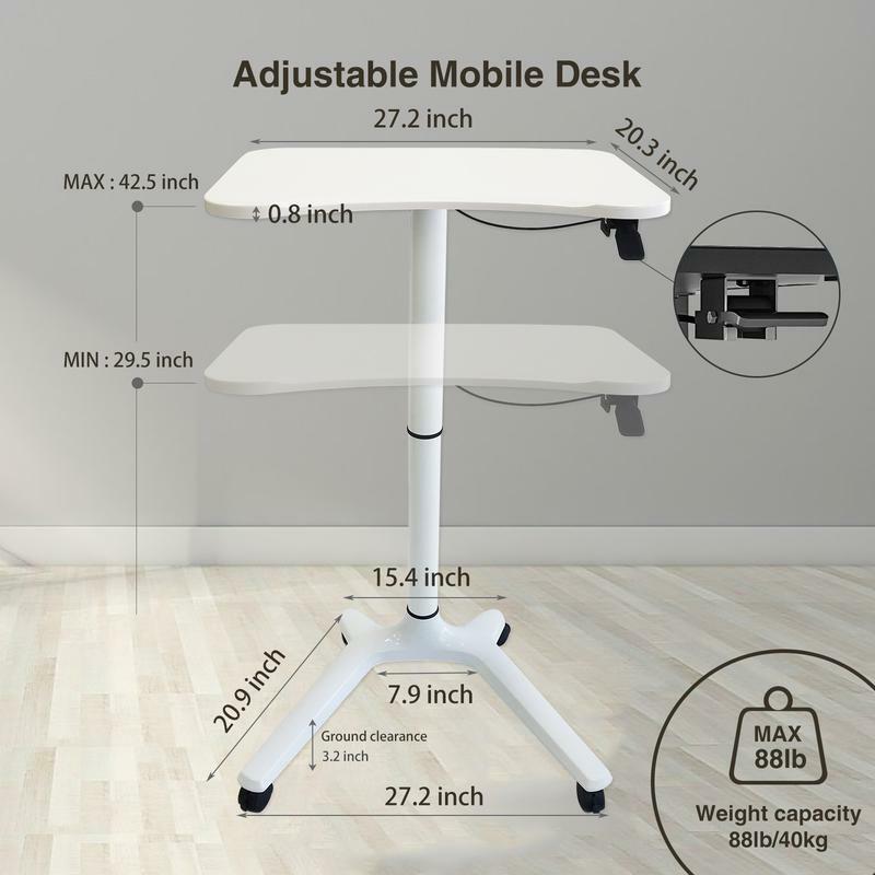 RRTECHFORU Mobile Standing Dop Desk with Lockable Wheels, Portable Desk Workstation for Home Office