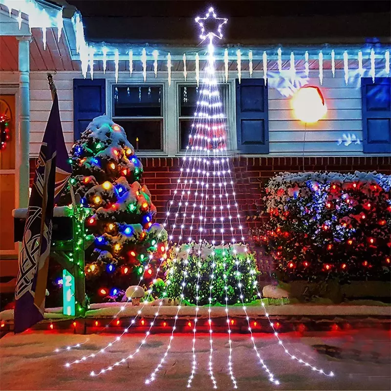 أضواء سلسلة نجمة مع توبر ، 190 LED ، في الهواء الطلق ، شجرة الشلال ، زينة عيد الميلاد ، ضوء جارلاند ، 9x2m