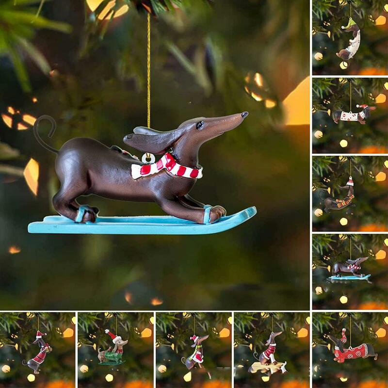 1~10PCS Christmas Dachshund Dog Ornament Xmas Tree Hanging Pendant for Home Decor