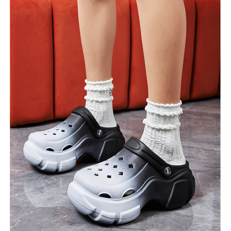 Girls Fashion Clogs Gradient Color Platform Slippers 2 Way Wear Height Increasing Sandal Summer Shoes Woman Beach Street Slides