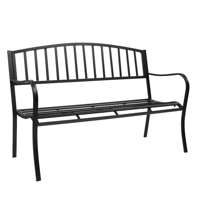 Patio Parque Jardín jardín Banco al aire libre Patio porche silla Vintage asiento de Patio trasero muebles Marco de hierro negro fácil de montar limpio [US-W]