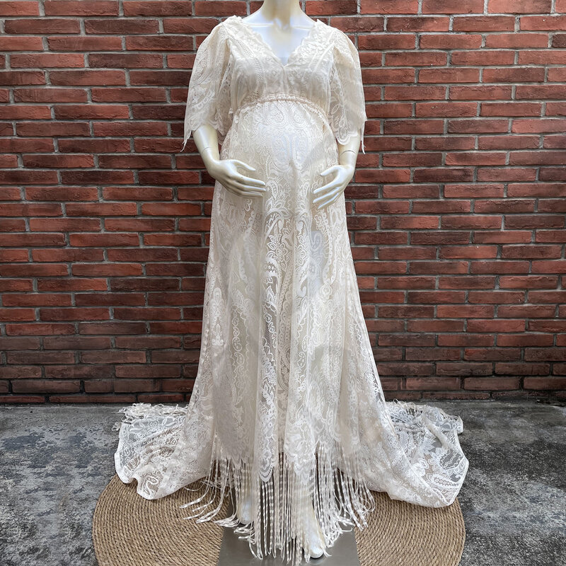 Don&Judy Boho Lace Floral Wedding Dress Vestido De Noiva With Tassel Long Prom Evening Party Gown Maternity Pregnant Photography