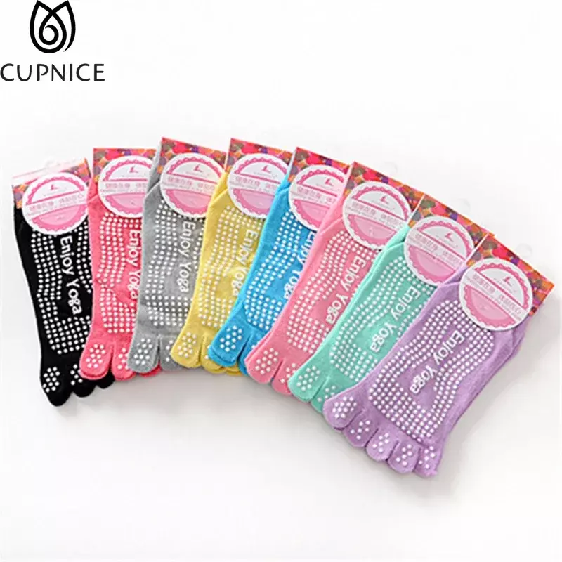 Calcetines de Yoga de cinco dedos para mujer, de algodón, coloridos, antideslizantes