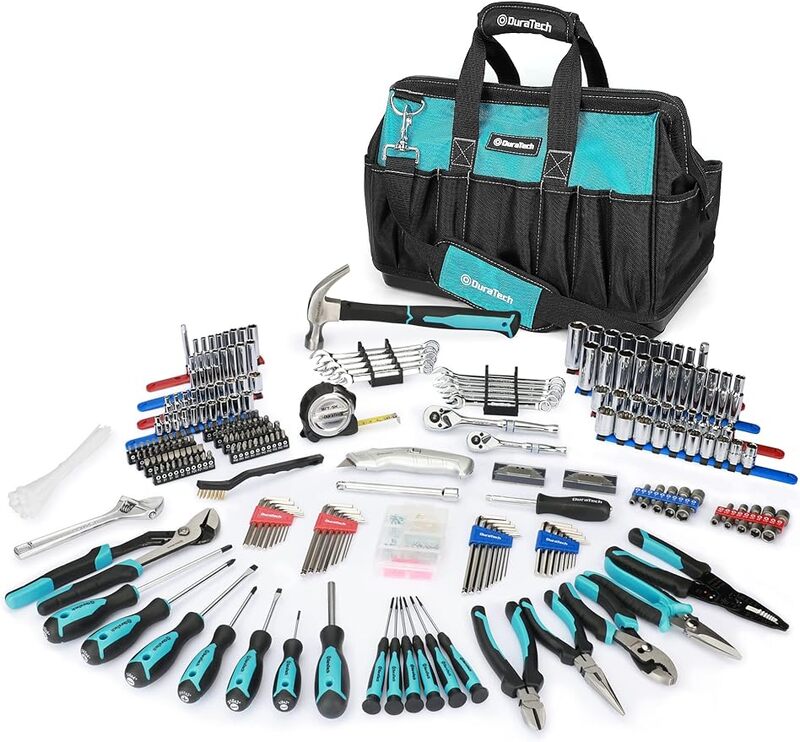 Duratacétone-Kit d'outils à main de réparation à domicile, clé à douille, kit d'outils mécaniques, sac à outils à bouche large ouverte, 269 pièces, 03 utilisation