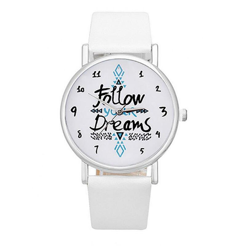 Faux Leather Strap Quartz Wrist Watch Girls Casual Follow Your Dream Print Elegant Women Watch Ladies Watch Women's Wristwatch