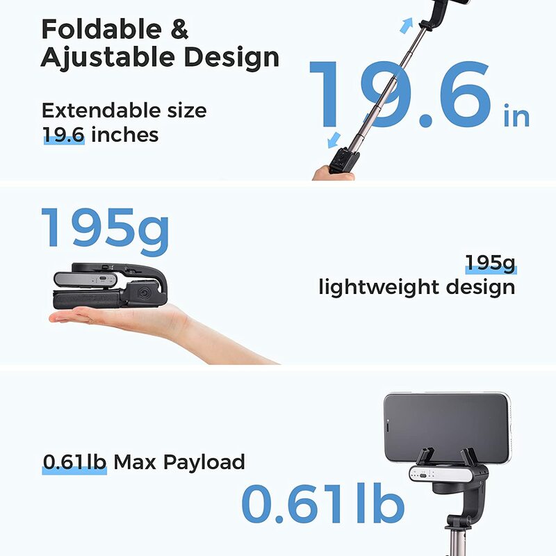 Hohem-ポータブル伸縮式ジンバルスタビライザー,自撮り棒,拡張ロッド,調整可能な三脚,スマートフォン用リモコン付き