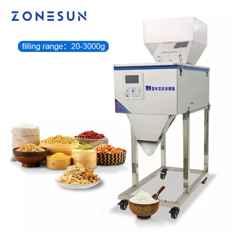ZONESUN-آلة تعبئة وتغليف المواد الغذائية ، من 20 إلى 3000 جرام ، للمواد الحبيبية والمسحوق ، للبذور وحبوب القهوة
