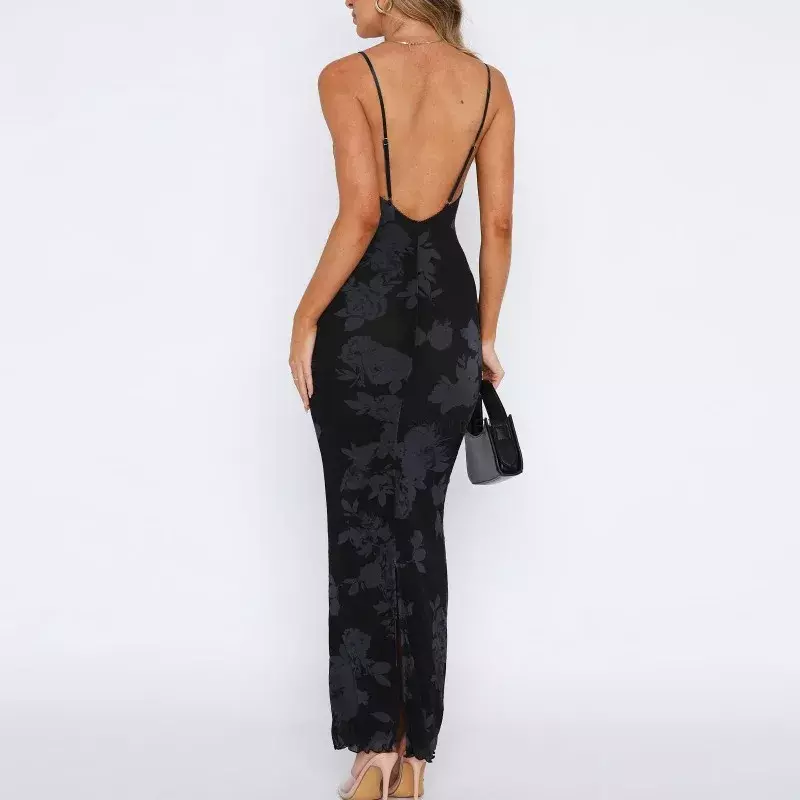2024 черное камуфляжное длинное платье без бретелек с принтом для женщин женское облегающее длинное платье без рукавов с открытой спиной YDL46