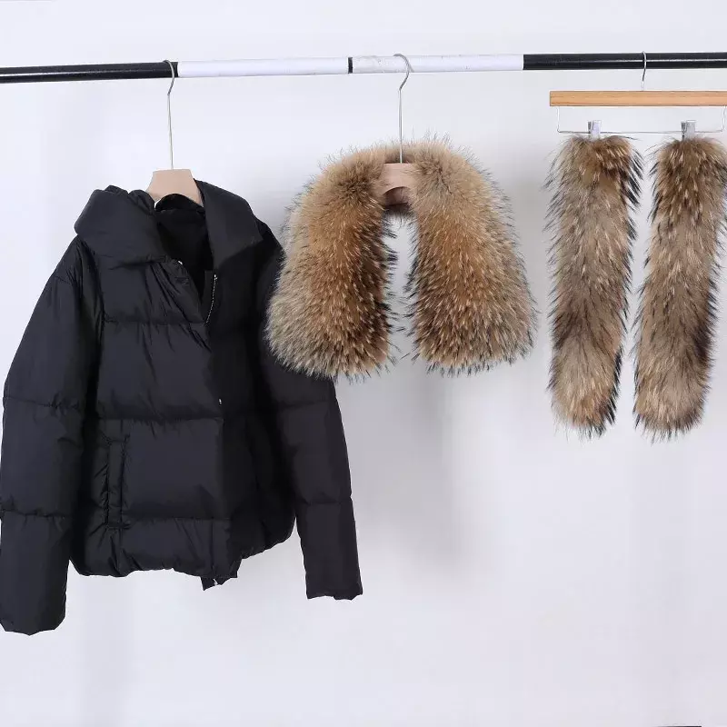 MAOMAOKONG-Chaqueta de plumón de pato para mujer, parkas gruesas de lujo con cuello de piel de zorro Real Natural, abrigo suelto cálido de invierno, 2024