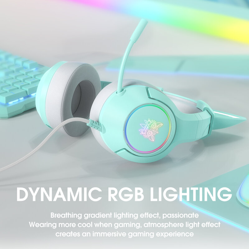 ONIKUMA K9 Green Color Gaming Headphones with Dynamic RGB Light Retractable Microphone Wird Headset Gamer Earphones for PC Games