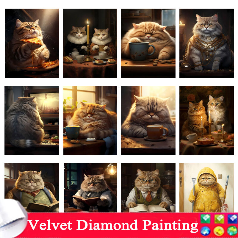 DIY Full Round Diamond Cat Painting, Mosaico Strass, Cross Stitch Kits, Decoração de casa, Artesanato, Arte 5D, Bonito e Engraçado, 044