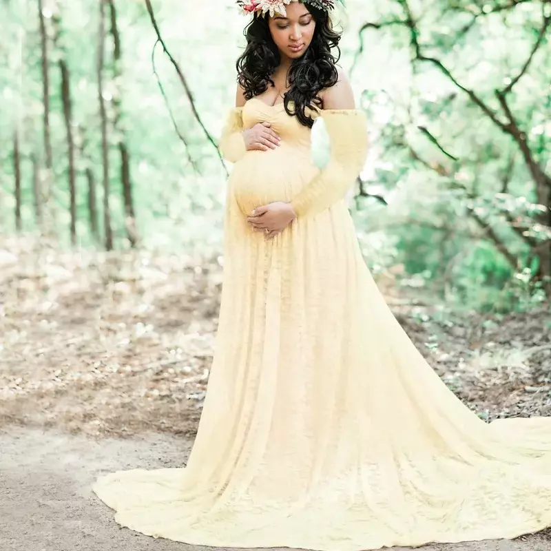 Envsoll Lace Maxi Gown Maternity Photography Props Pregnancy Dress  es For Photo Shoot Pregnant Women