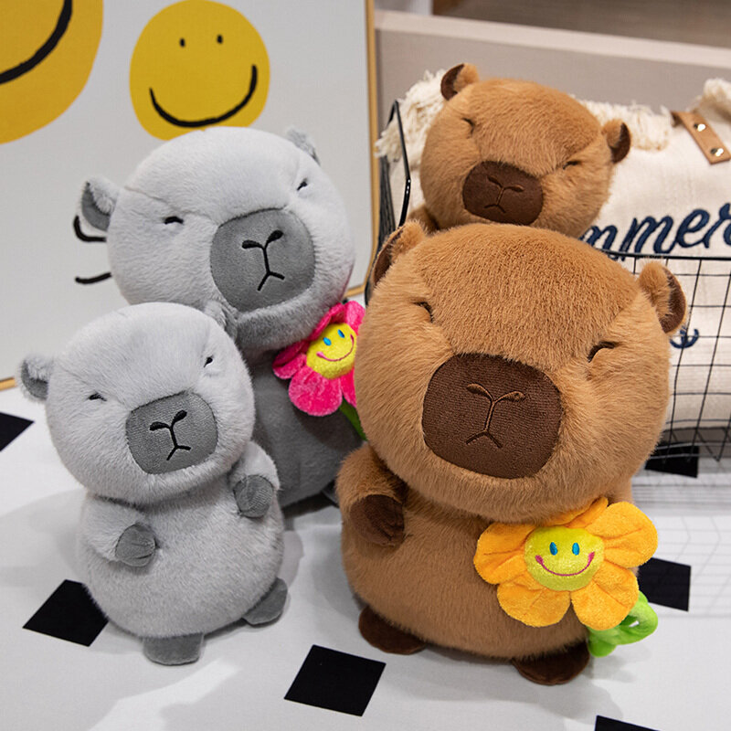Cartoon Soft Animal Hold Flowers Capybara Plush Toys Doll Sofa Cushio Plush Pillow Birthday Gifts
