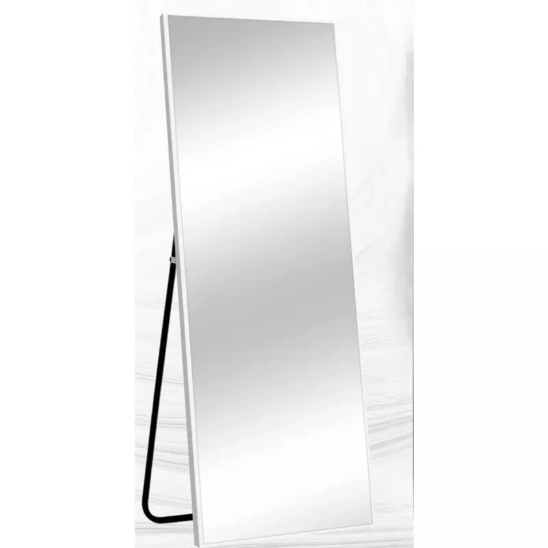 대형 직사각형 침실 바닥 드레싱 거울 벽걸이, 알루미늄 합금 얇은 프레임, 흰색, 65 인치 x 22 인치