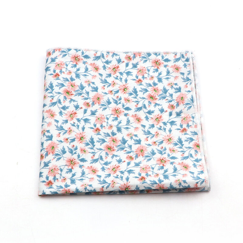 Classic White Floral Pattern Handkerchiefs Lovely Cotton Pocket Square Hankies For Wedding Daily Wear Shirt Accessories Gifts