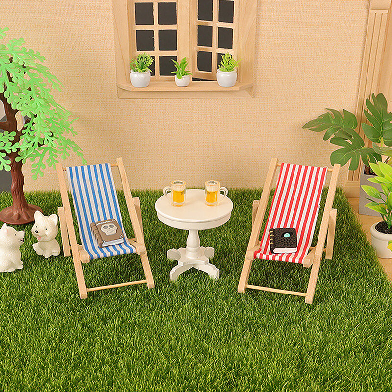 1:12 인형 집 미니어처 접이식 라운지 의자, 리클라이너 맥주 책, 여름 홈 모델 장식 장난감, 인형 집 액세서리, 1 세트