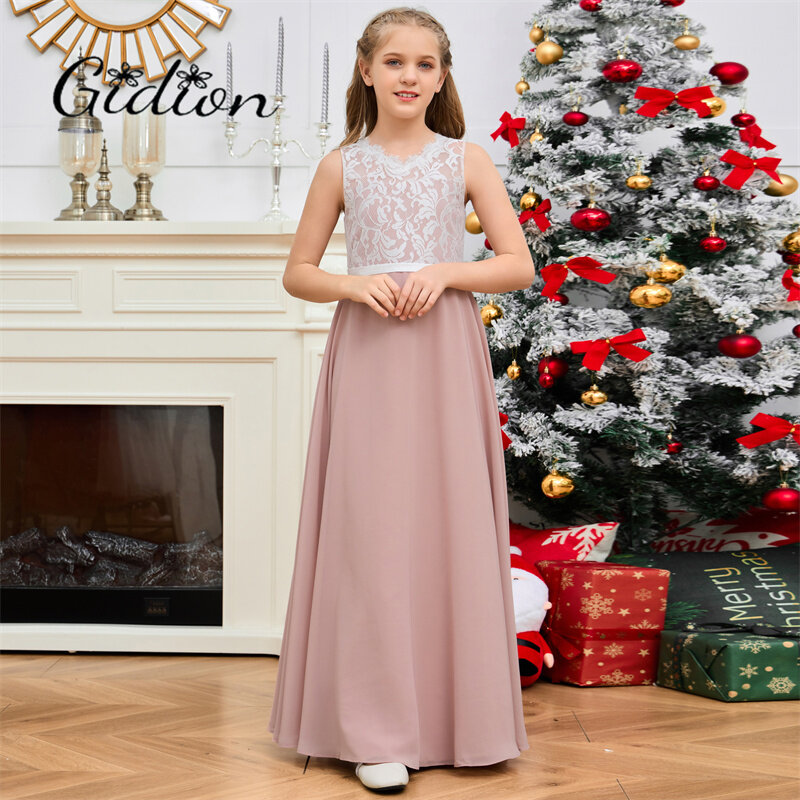 Lace/Chiffon Junior Bridesmaid Dress Wedding Ceremony Ball Evening Gown Birthday Party Pageant Prom Show Banquet For Children