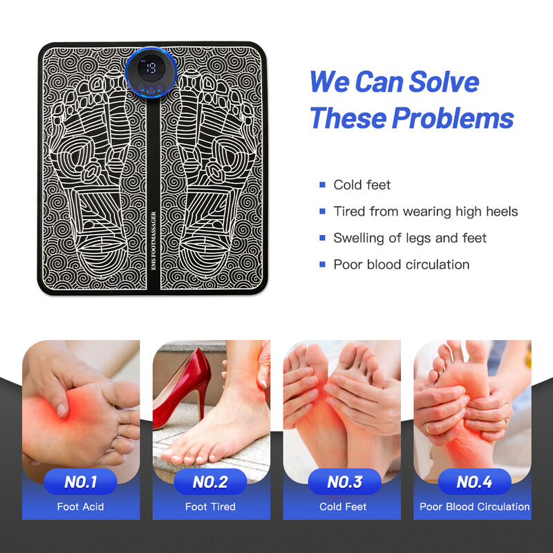 Electric EMS Foot Massager Pad Feet Acupoints Muscle Stimulation Improve Blood Circulation Relief Pain Relax Massage Mashine