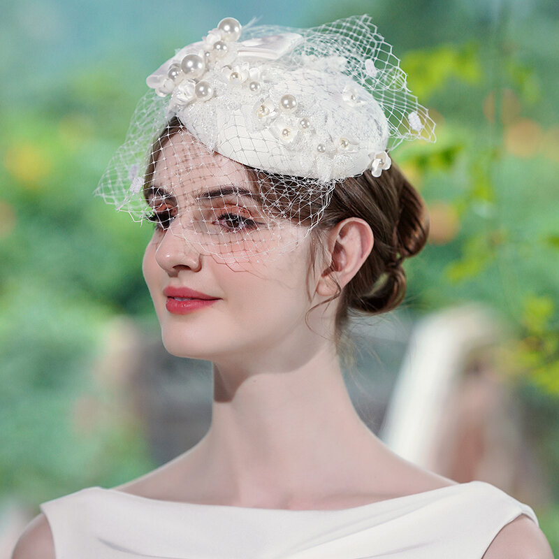 Luksusowe perła ślubna nakrycia głowy ręcznie robione stroik ślubny fascynator ślubne akcesoria do włosów zdjęcia apteczka kapelusz impreza fedora