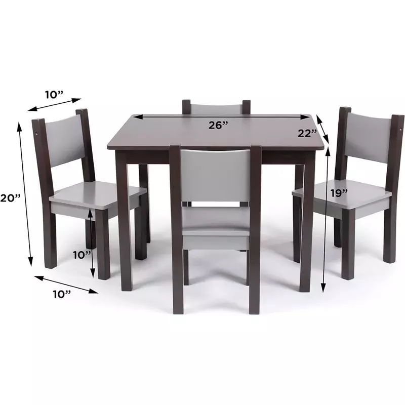 Set meja makan anak, Meja espresso/abu-abu modern, 4 kursi-balita