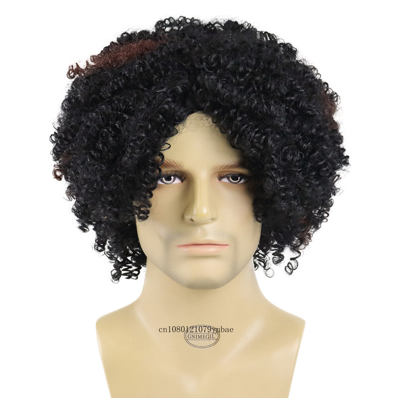 Afro peruka z kręconych włosów typu Kinky Mix czarne włosy syntetyczne męskie czapka regulowana rozmiar krótkie fryzury Colly 70s kostium codzienne peruki dla mężczyzn