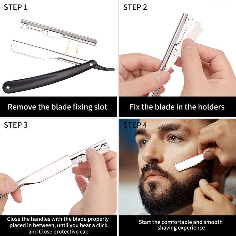 Pro rasoio manuale bordo dritto in acciaio inox affilato rasoio da barbiere pieghevole rasatura porta barba strumenti da barbiere