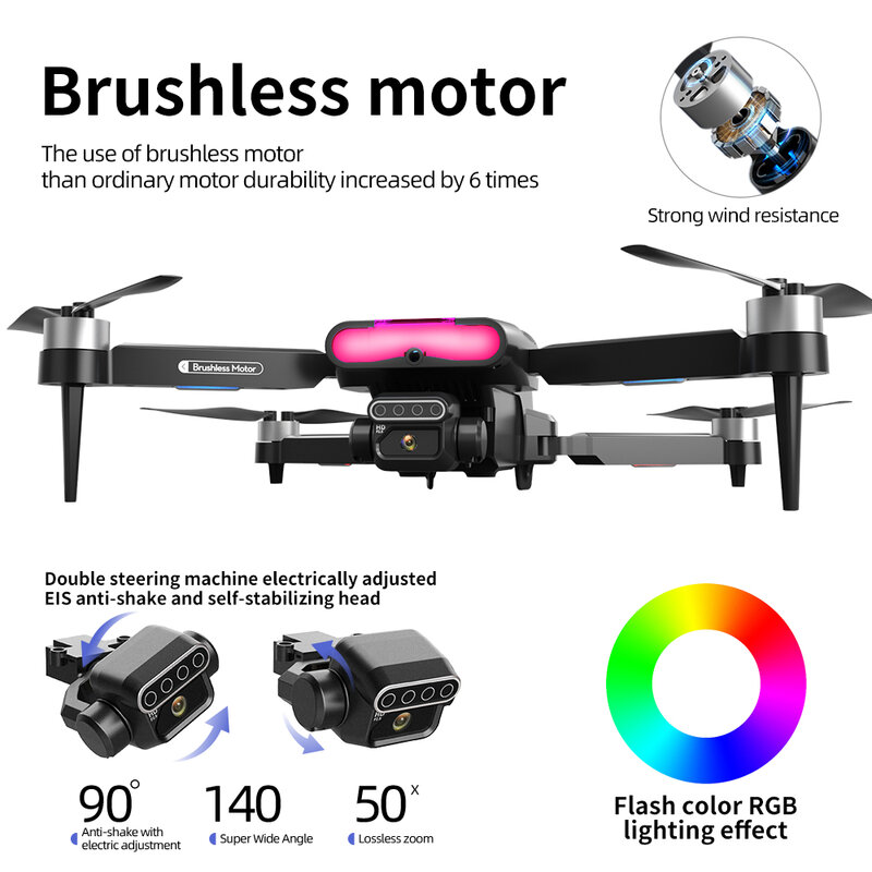 Brushless Controle Remoto Avião Brinquedo, Fotografia Aérea Quadcopter, 2-Axis Steering Gear, Drone, Luz, Novo, F199, 2024