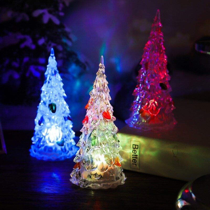 Christmas Tree Night Light Colorful Acrylic Night Lamp Children Kid Xmas Bedrooms Livingroom Home Ornaments Light  Birthday Gift