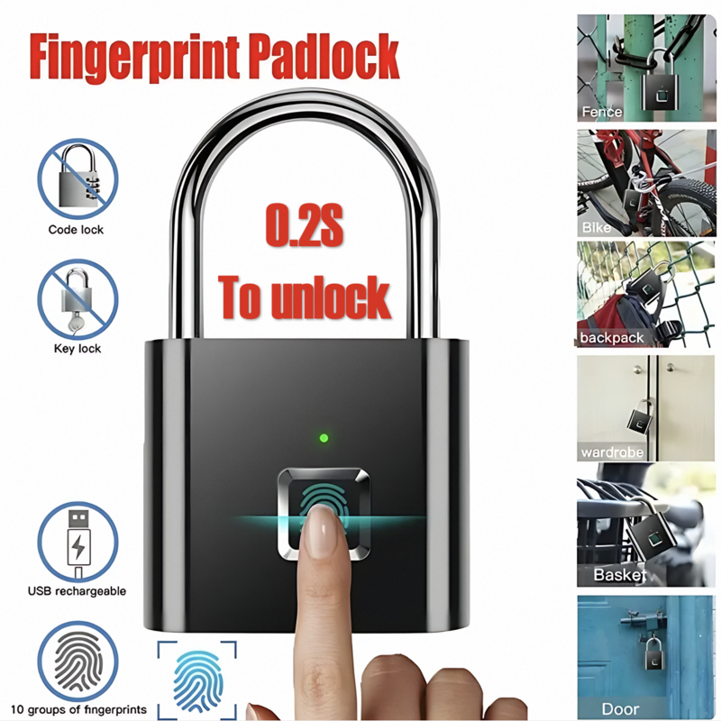 Kunci sidik jari tanpa kunci tahan air anti-maling kunci pintar gembok sidik jari campuran seng cerdas keamanan kunci pintu elektronik