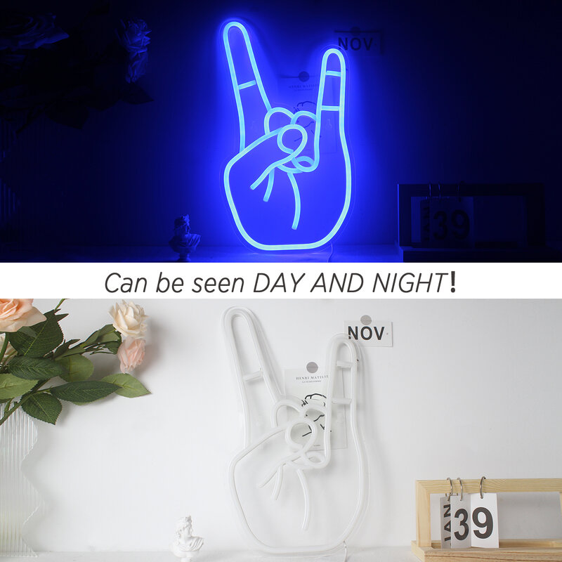 Peace Gesture LED Neon Sign Lights USB Art Room Lamp per Home Bar camera da letto Festival Glow Party Decoration Cool Tone Design Logo