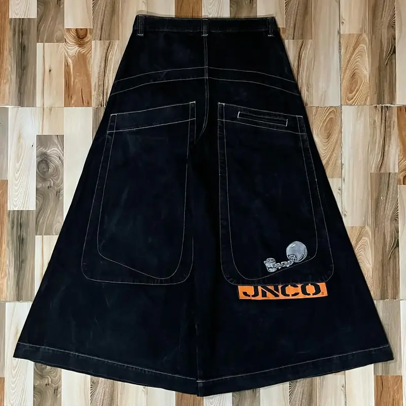 Jeans larghi JNCO Streetwear Hip Hop oversize Y2K pantaloni neri tascabili da uomo nuovi pantaloni larghi a vita alta Harajuku gotici