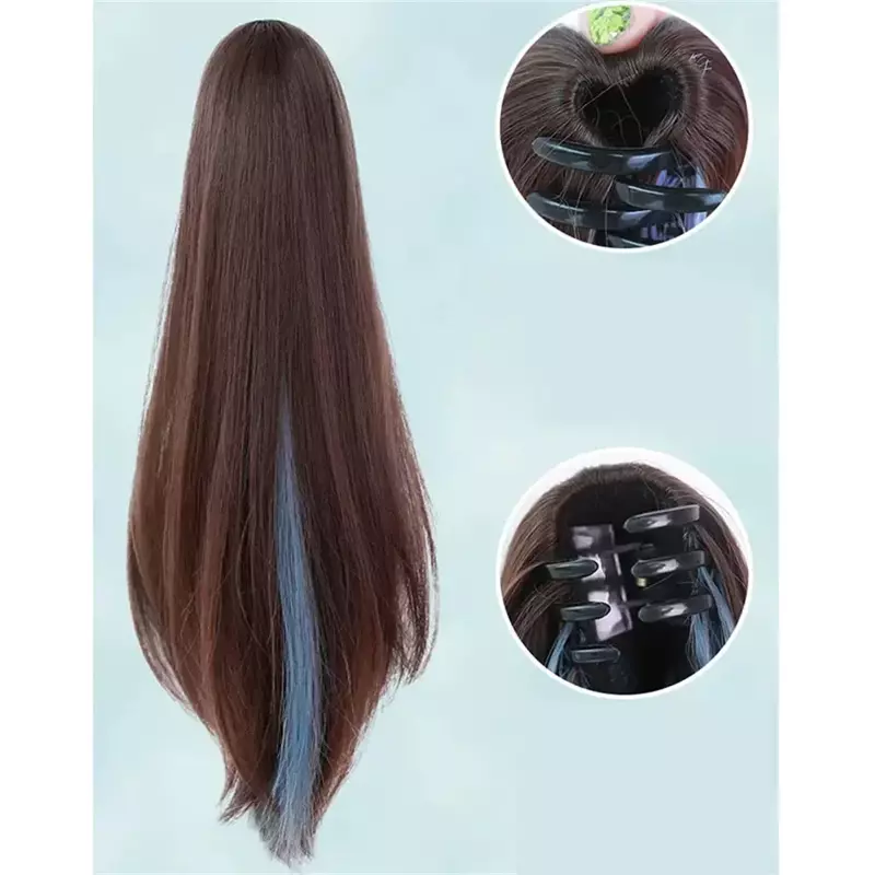 Y2K-Perruque de prêle haute pour femme, extensions de cheveux à pince, 50cm