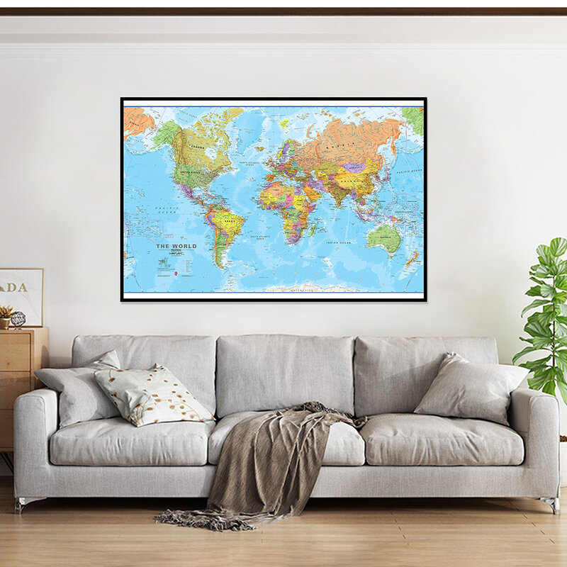Pintura sobre lienzo con mapa del mundo religioso, Póster Artístico de pared moderno, material escolar, decoración del hogar para sala de estar, 60x40cm