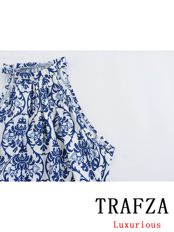 TRAFZA-Vestido largo informal con cremallera para mujer, traje femenino de fiesta con cuello Halter, Estilo Vintage, a la moda, 2024