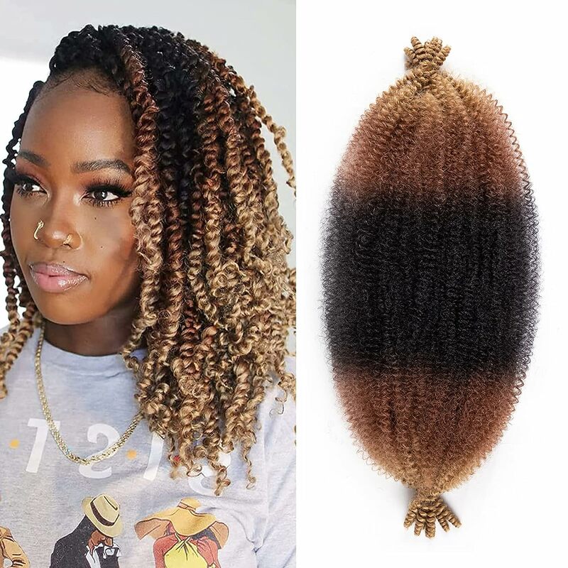 Rambut Pilin Afro membal pra-terpisah Ombre pirang coklat 18 inci rambut kepang putar Afro Kinky Marley rambut Crochet sintetis