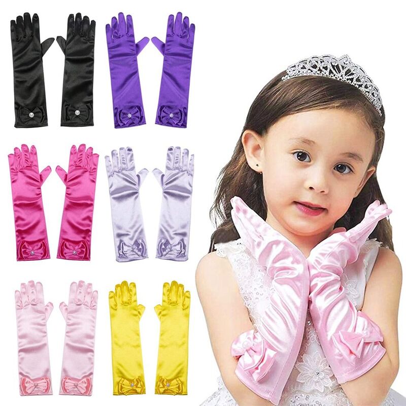 Abito da sposa per bambini abbigliamento per bambini guanti lunghi per bambini guanti per dita intere guanti da palcoscenico accessori per gonna principessa