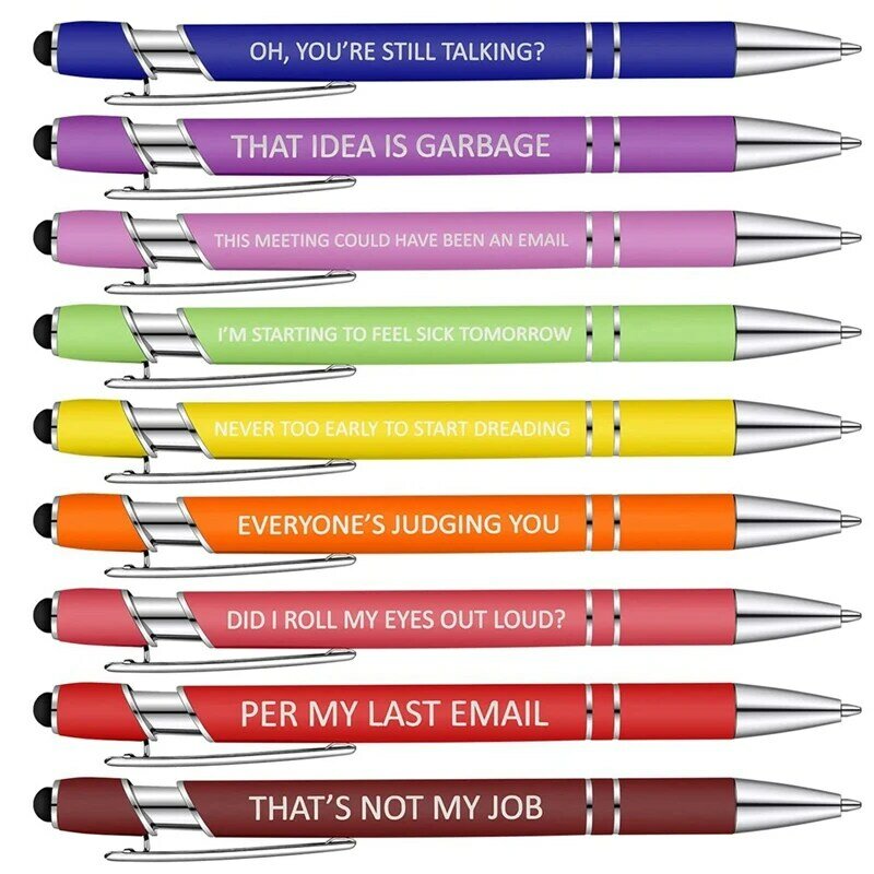 Bolígrafos divertidos de oficina para oficina, bolígrafos de bolígrafo sarcásticos demotivacionales táctiles Macaron, color negro, 10 piezas