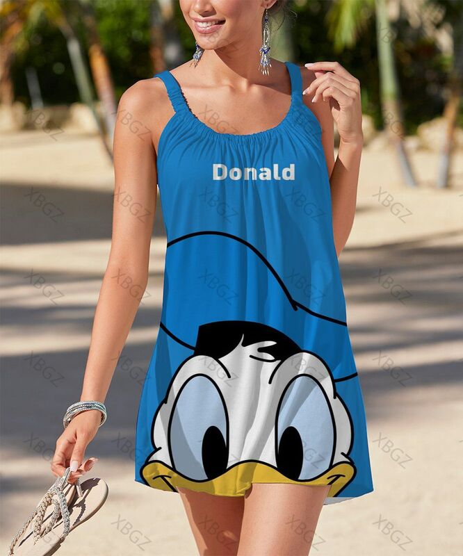 Disney abiti da festa estate donna 2022 Boho Minnie Mouse Dress Top abito da spiaggia da donna Sexy stampa allentata senza maniche Sling Cartoon
