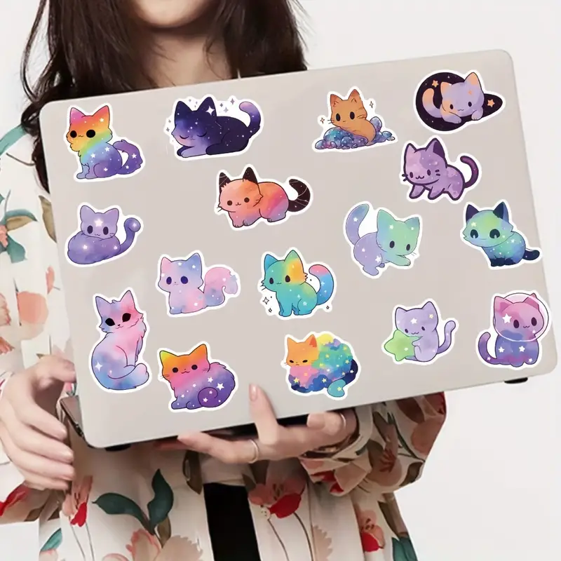 50pcs Starry Sky Cat Series Stickers Cute Kitten  Graffiti Stickers Skateboard Cup Mobile Phone Tablet Decorative Stickers