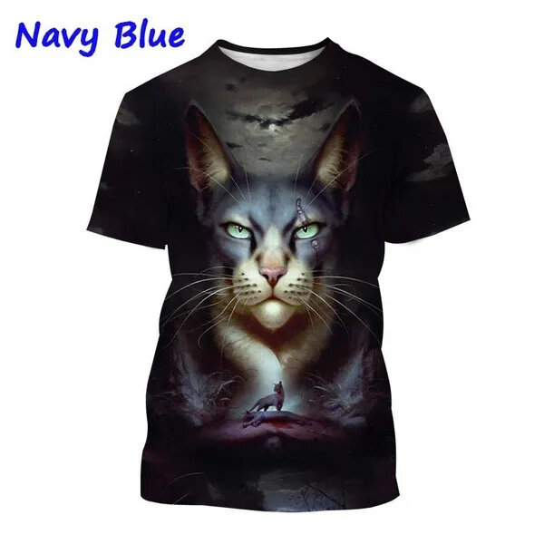Новая Черная футболка с 3d-рисунком кота, Мультяшные животные, кошка, принт, круглый вырез, короткий рукав, Хэллоуин, мужские и женские модные повседневные топы